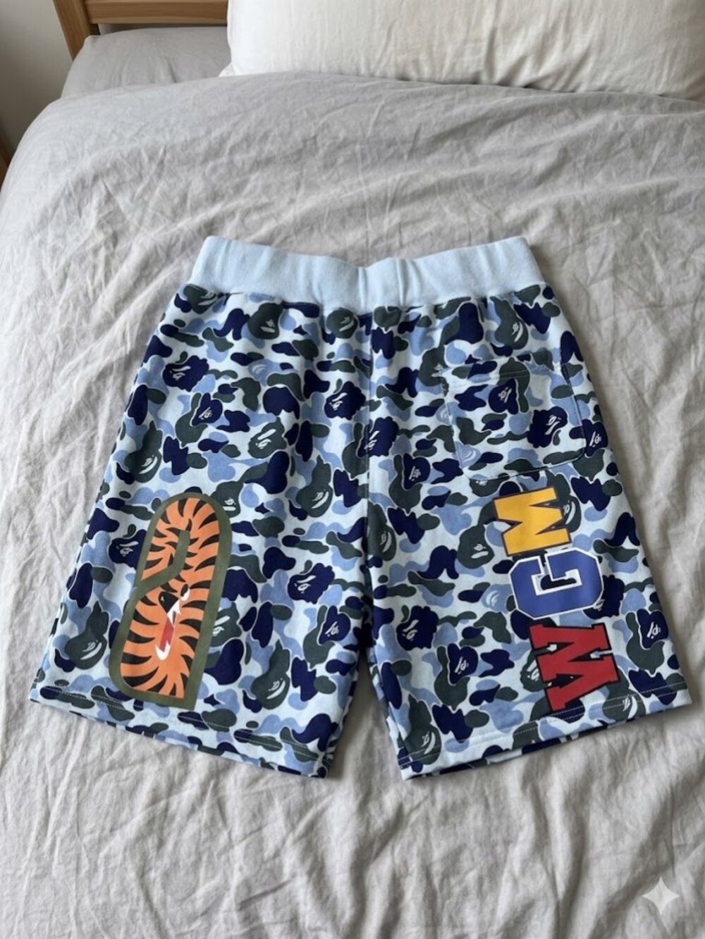 BAPE Blue Color Camo WGM Tiger Sweat Shorts